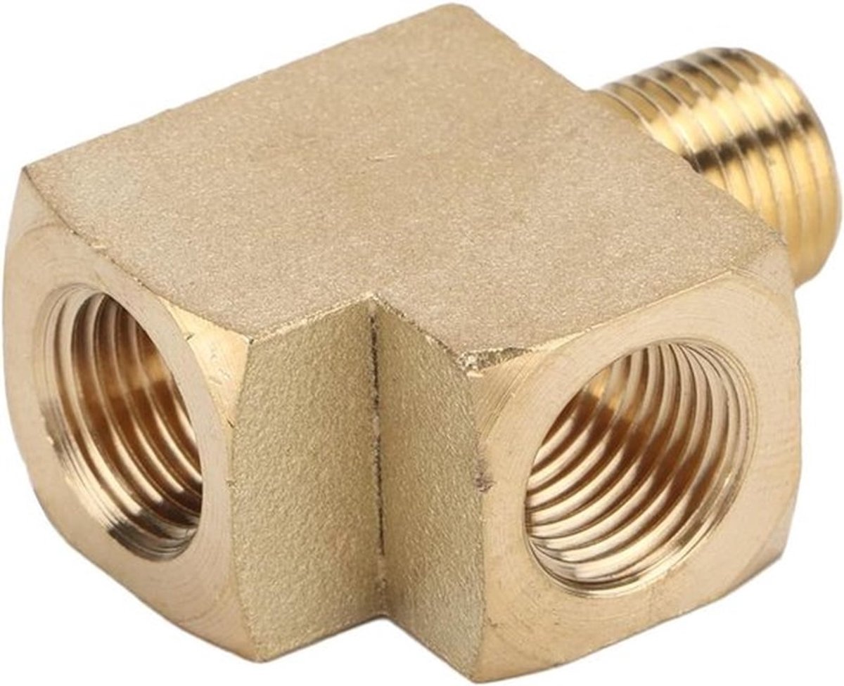 Messing T-stuk voor 1/8 Inch NPT Mannelijke Buizen - 1000 PSI Druk - Geschikt voor Koperen, Stalen en Ijzeren Buizen - Zeshoekig Ontwerp - Algemene Toepassingen