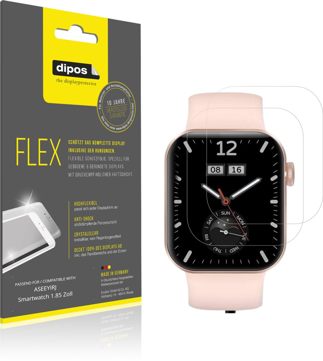 dipos – 2x Beschermfolie geschikt voor ASEEYIRJ Smartwatch 1.85 Zoll | 3D Full Cover Screenprotector | 100% Passend