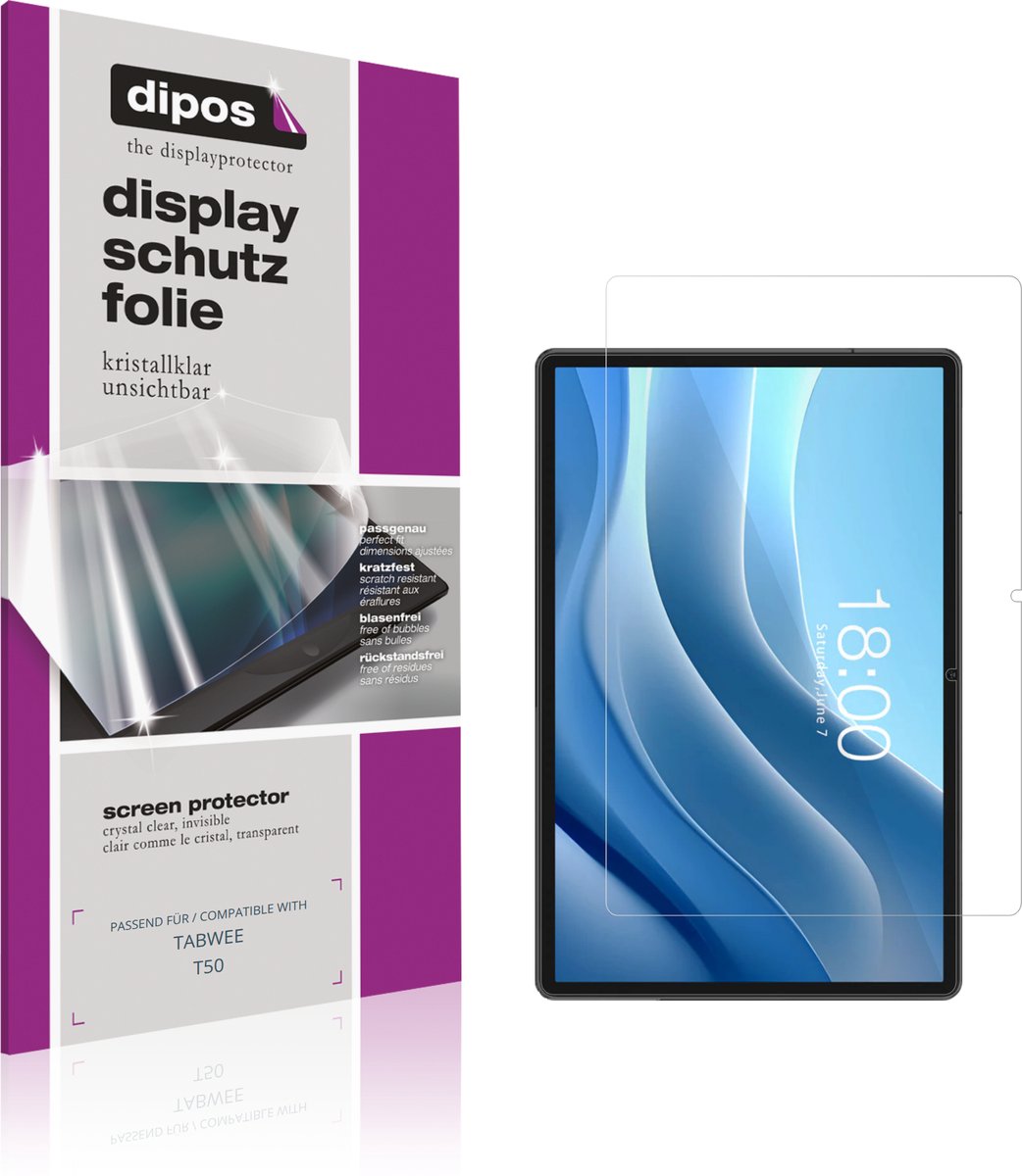 dipos – 2x Beschermfolie geschikt voor TABWEE T50 | Krasbestendige & heldere Screenprotector Ultra-Thin