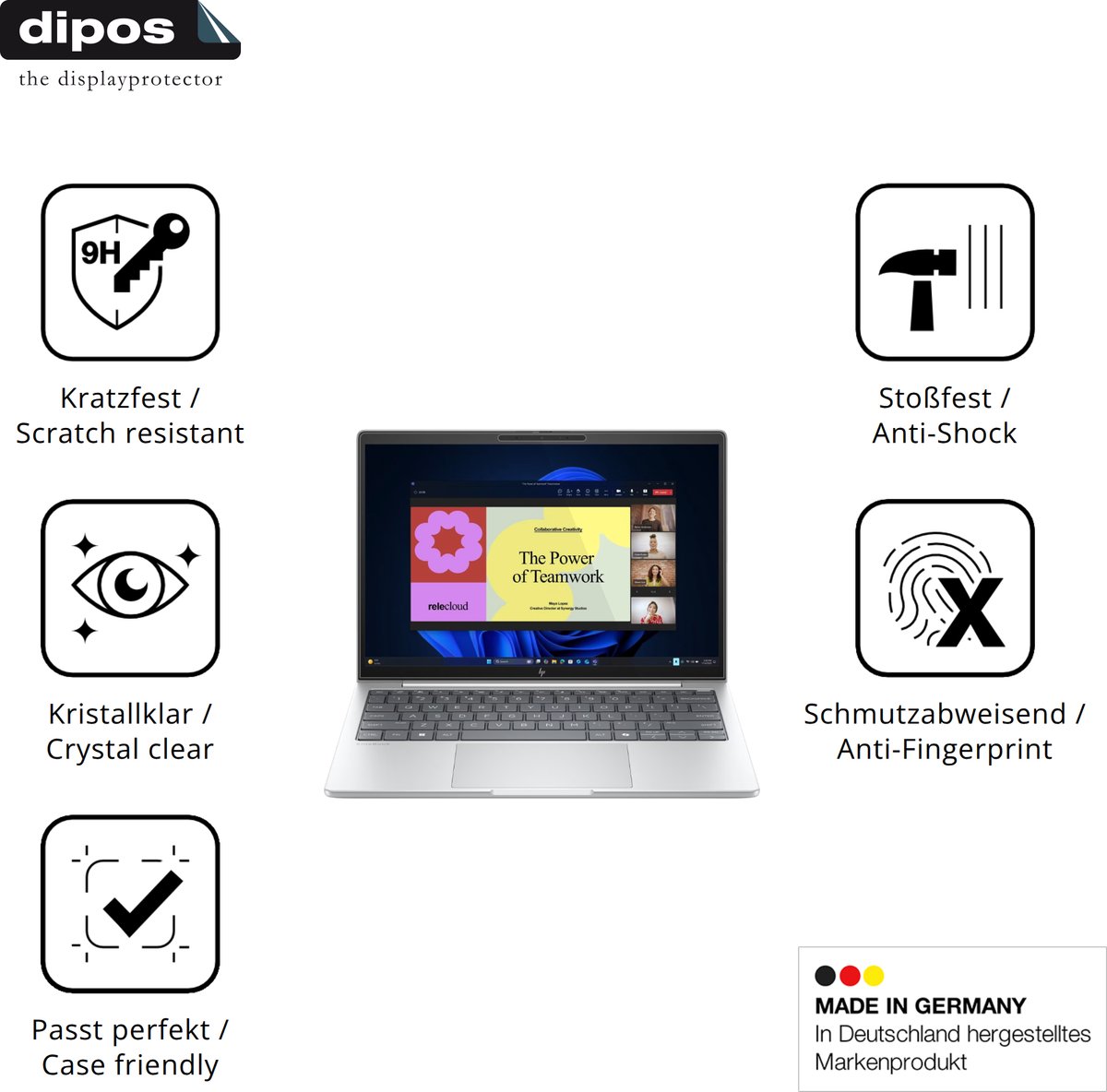 dipos – 2x Pantserfolie geschikt voor HP EliteBook 8 G1a 13 Zoll | 9H Screenprotector