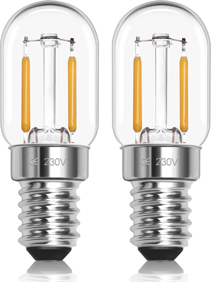 E14 LED Lampen 1W, 230V, Niet Dimbaar voor Koelkastverlichting, Warm Wit 2700K, Set van 2 voor Afzuigkappen en Huishoudelijke Apparaten
