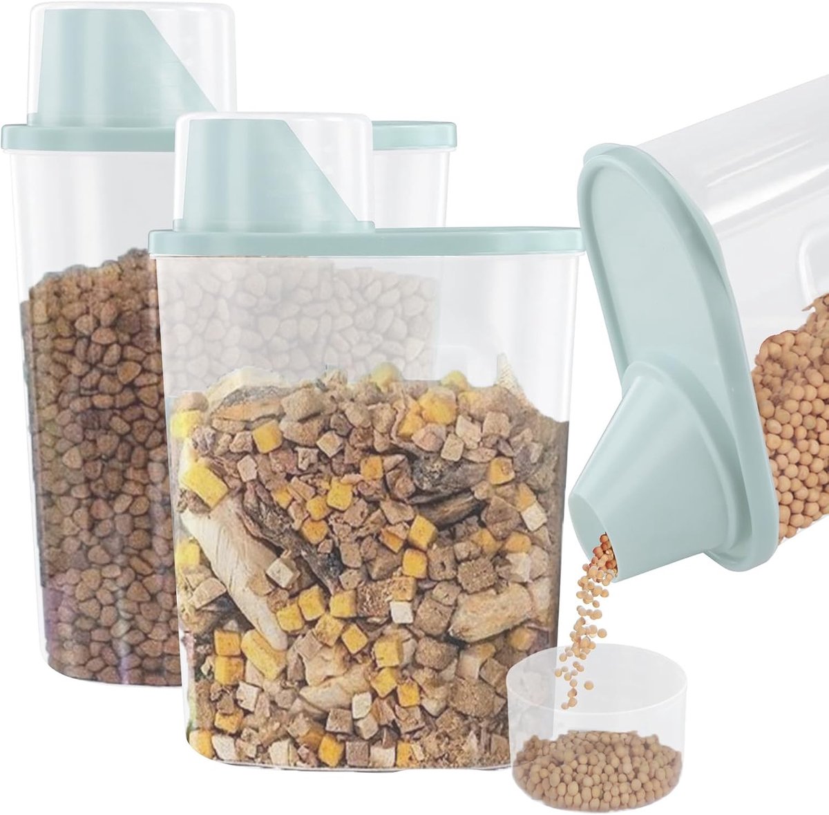 Luchtdichte voedselcontainers voor honden en katten, 2 stuks met maatbeker, ideaal voor hondenvoer en kattenvoer (26 x 15 x 8 cm, 2.5 L)