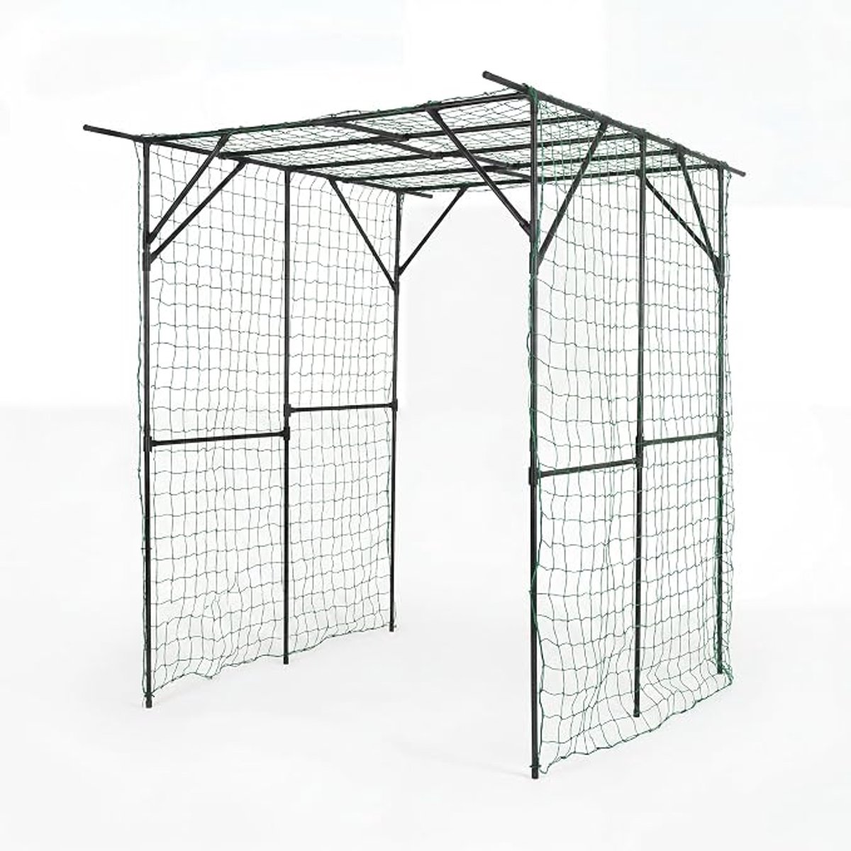 HOERFURIY zware metalen tuinboogtunnel met klimnet, frame met zwarte PE-coating ca. 200 × 150 × 200 cm – klimsteun voor komkommers, tomaten, druiven, bonen en erwten