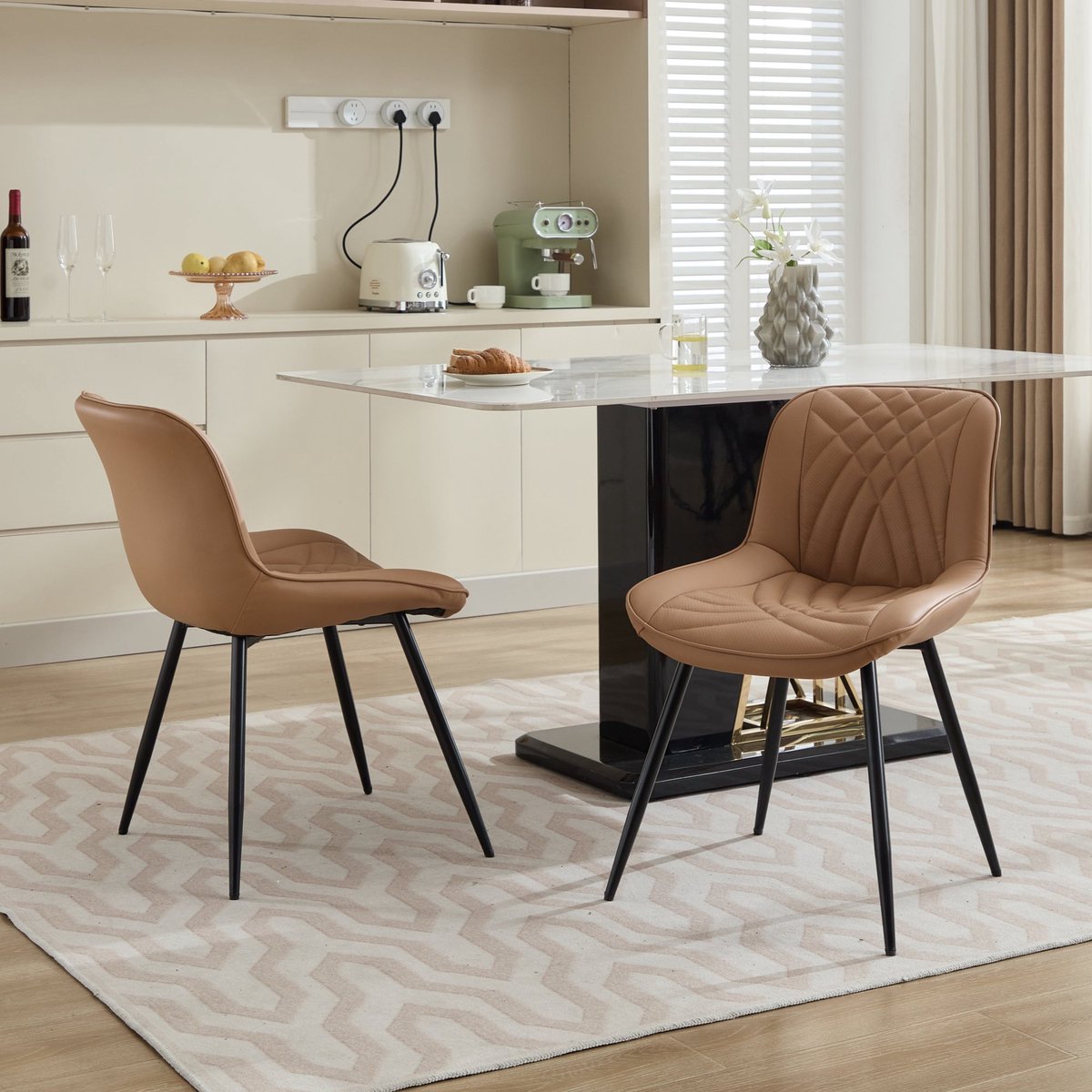 Clruro Eetkamerstoel Set van 2 - Geperforeerd PU - Ergonomisch met 3D-Stiksel - PU/Metaal