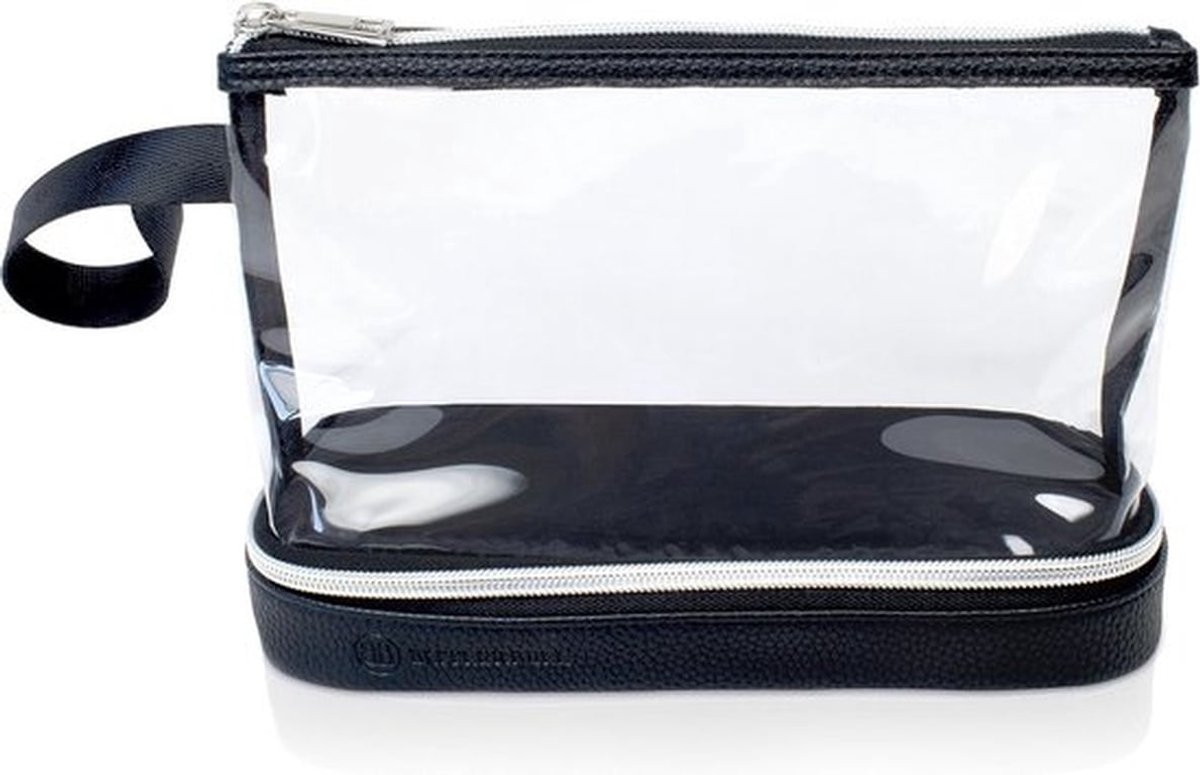 SnelShoppen - Transparante Toilettas met Slim Opaque Deel, 1 Litre Handbagage, Cosmetica Tas, Duidelijke Toilettas, Reisaccessoires, Zachte PVC, Zwart