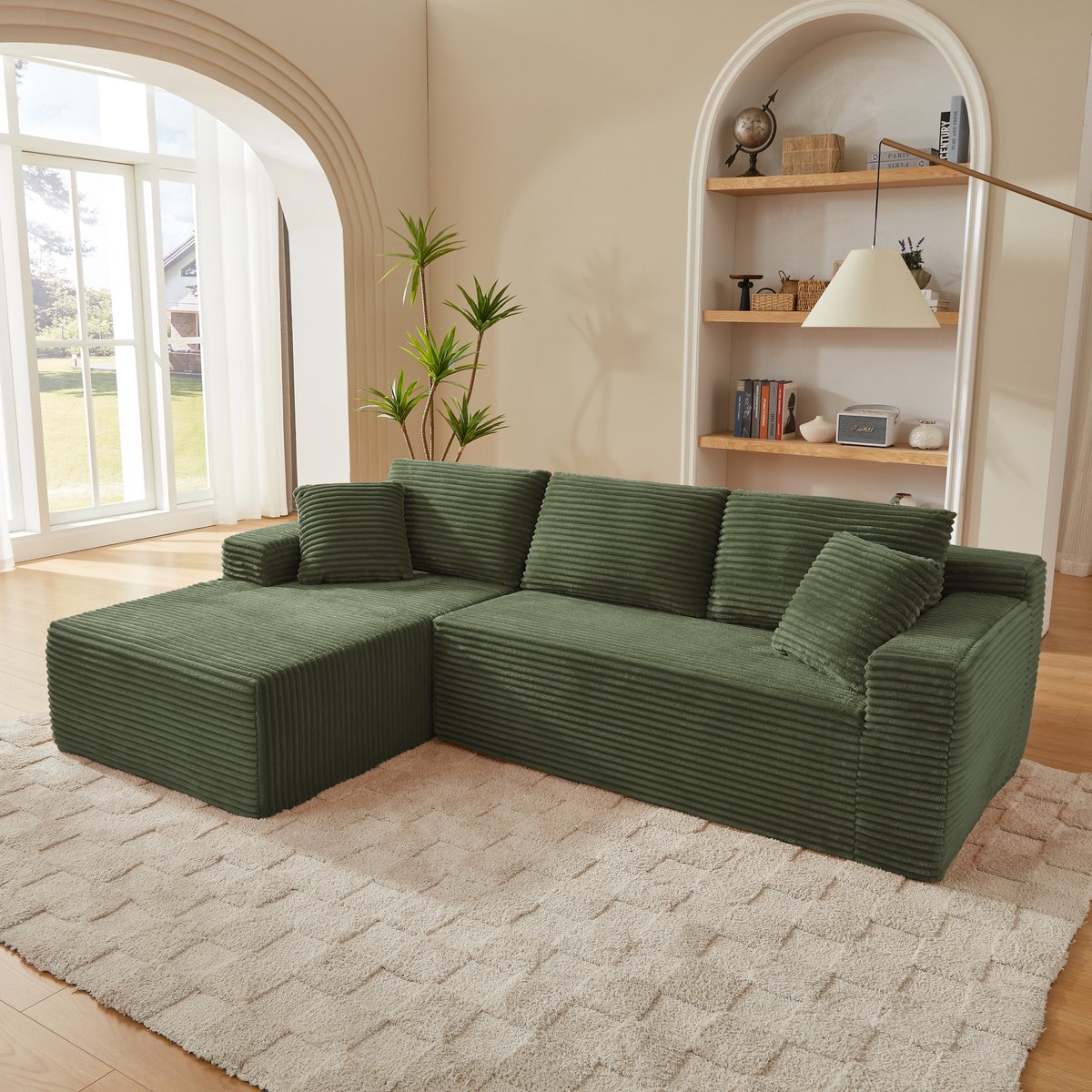 MODFU - Hoekbank - Modulair - Groen - Stof - 4-Zits - 252,5 Cm