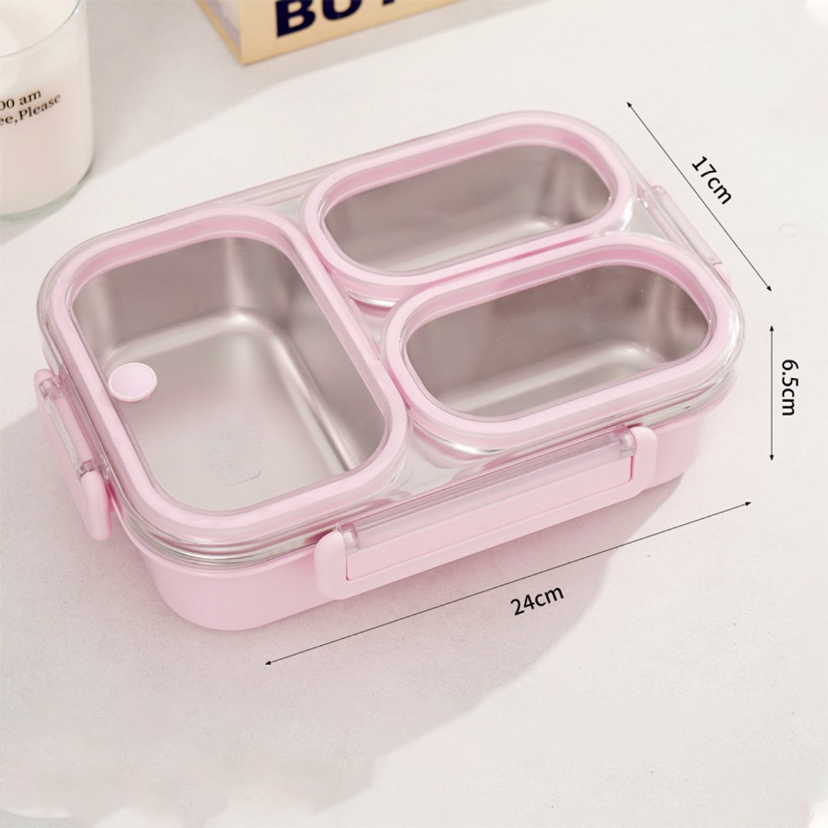 Lunchbox - 1 Stuk - Verdeeld Bord - Roestvrij Staal - 1000 Ml - Bentobox - Geïsoleerd En Draagbaar - Metalen Lunchbox Met Vakjes - Dubbele Metalen Lunchbox Met 3 Vakken - Geschikt Voor Werk, Reizen, School, Picknicks - Roze — cadeau in Koken & Dineren - foto 2