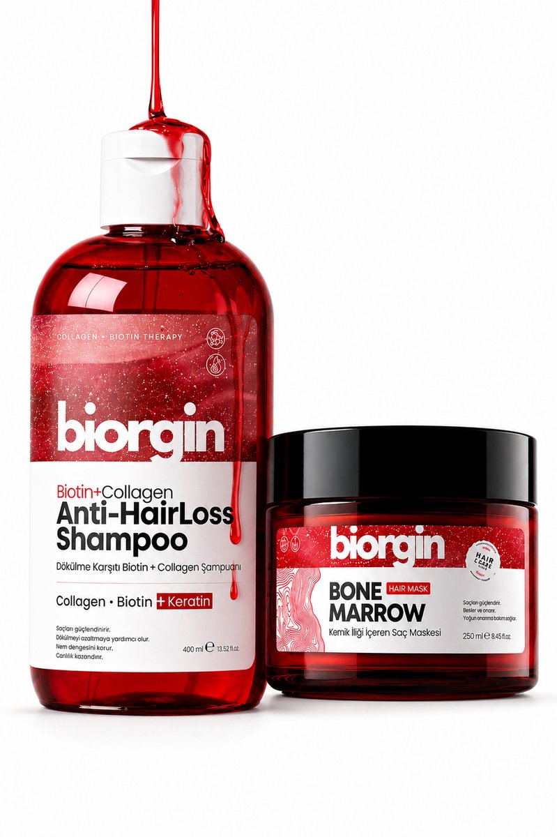 Biorgin Haarverzorgingsset - Anti-Hair Loss Shampoo met Biotine & Collageen 400 ml + Bone Marrow Haarmasker 250 ml