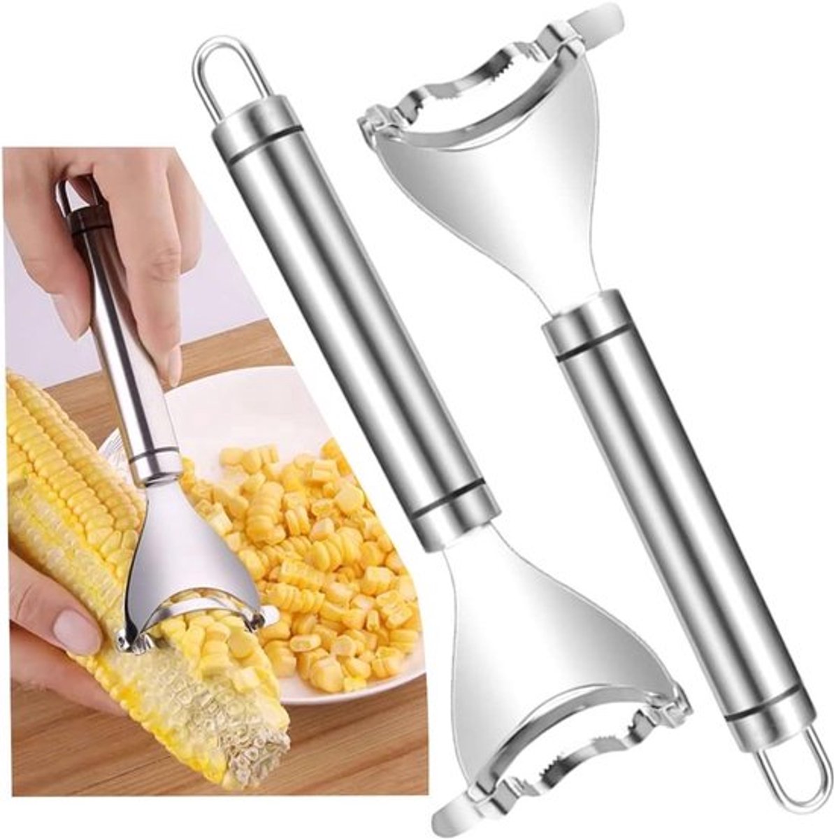 Set van 2 Maïskorrels Schiller - RVS Maïs Peeler en Schiller met Ergonomische Handgreep voor Keuken, Ideaal voor Maïskolven en Korrels Verwijderen
