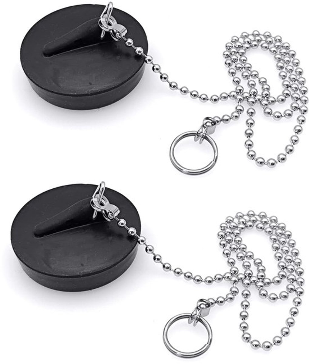 Wastafelplug Waterdicht - Afvoerstop Gootsteen - Afvoerzeef - Badstop - Rubberen Plug - 40 cm Kogelketting