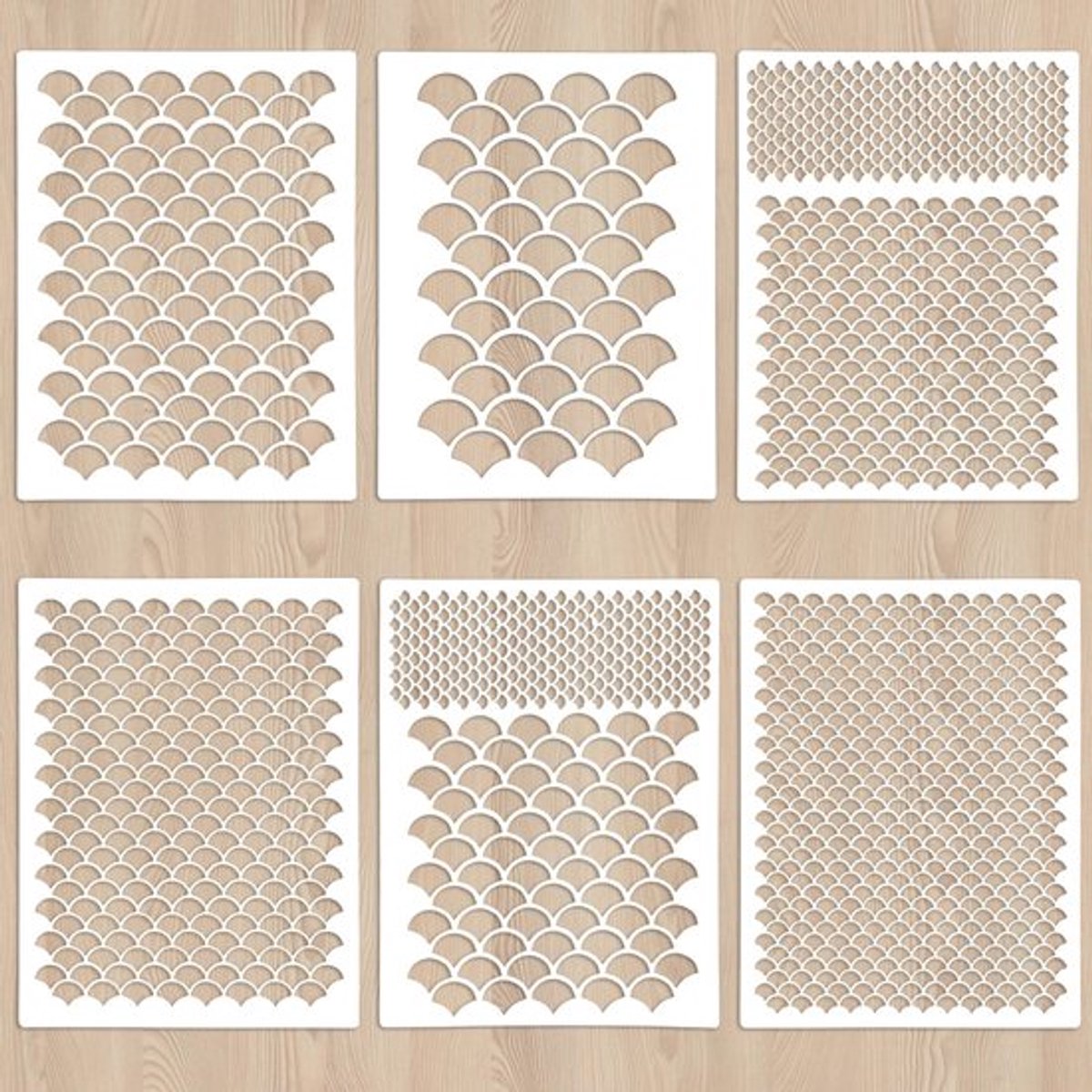 Visschubbensjablonen 6 stuks - Herbruikbare sjablonen - 20 x 15 cm - Kunstsjablonen - Voor schilderen - Geschikt voor knutselen