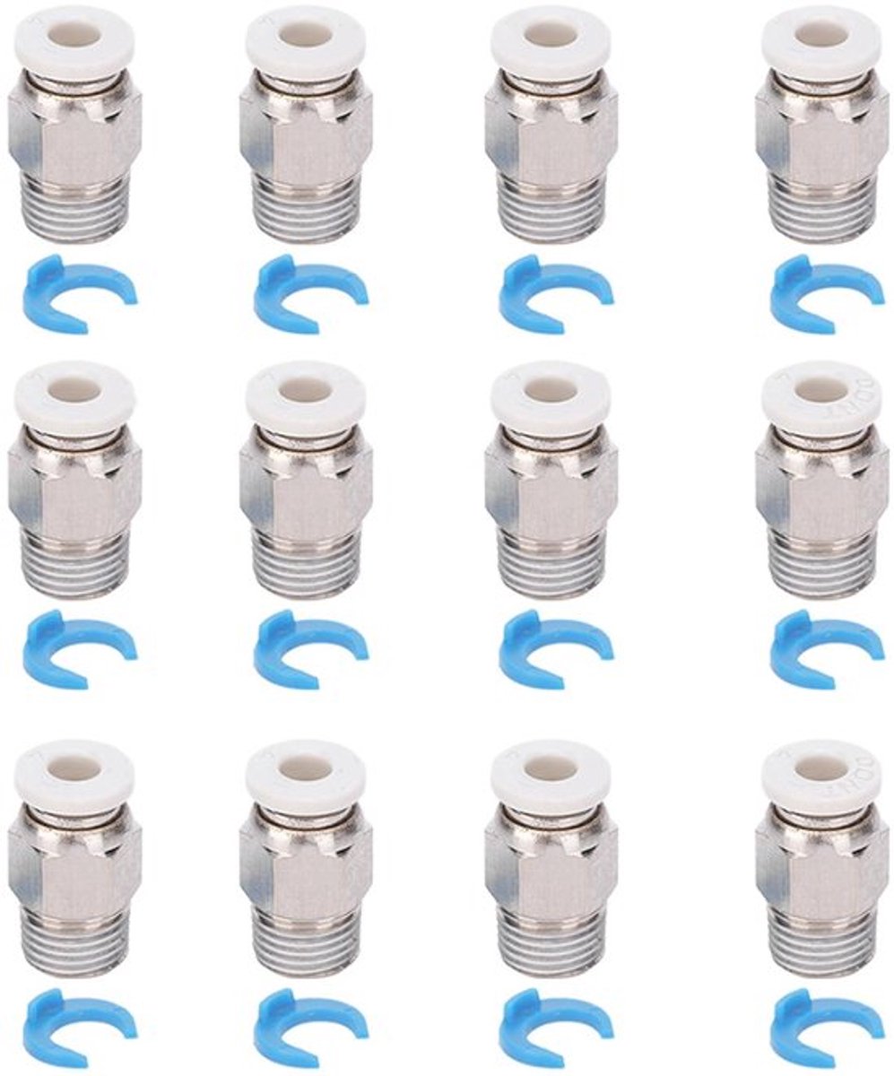 Push-in Fittingen 12 Stuks - Pneumatische Connectoren - Roestvrij Staal - Geschikt voor 3D Printer - Compact Formaat - Duurzaam en Sterk - Connector