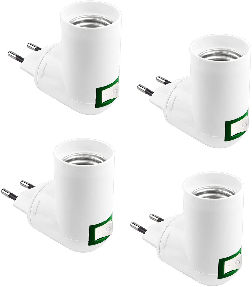 Set van 4 E27 Lampfittingen met Schakelaar zonder Kabel voor LED Lampen, 360° EU Stekker voor Keuken- en Garagelampen, AC 230V