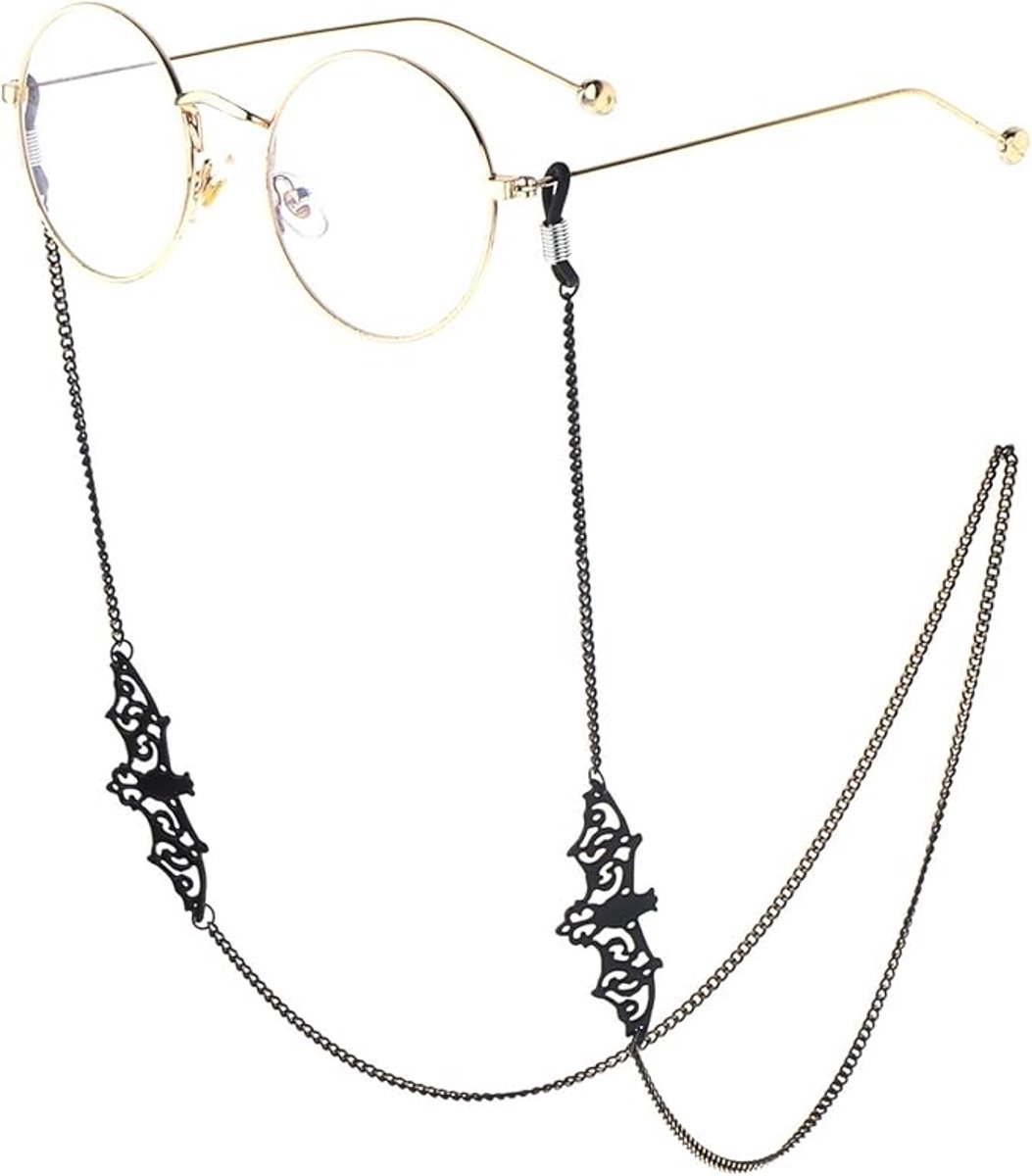 Leesbril Ketting Vleermuis Motief - 80 cm Metalen Brilhoudersnoer - Handgemaakt Houder voor Gevulde Brillen - Zwart Riemsnoer Exclusief Bril