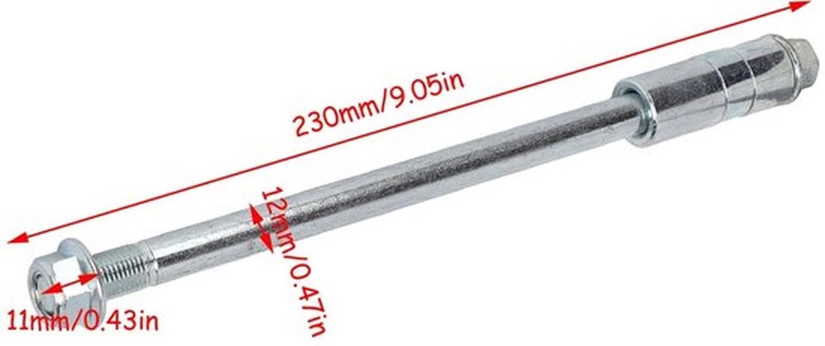 Achterwielas 12Mm - Staal Legering - 230Mm Lengte - 3 Pakkingen - Geschikt Voor Pit Pro - Achteras Onderdelen - As