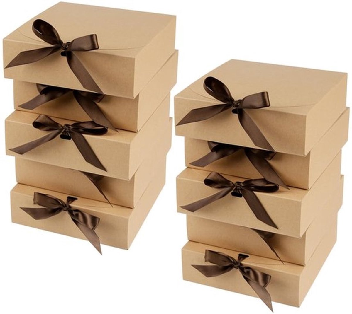 Geschenkdoos met deksel - 10 stuks - Bruin karton - 16 x 16 x 5 cm - Cadeauverpakking - Personaliseerbaar met linten - Cadeaudoos