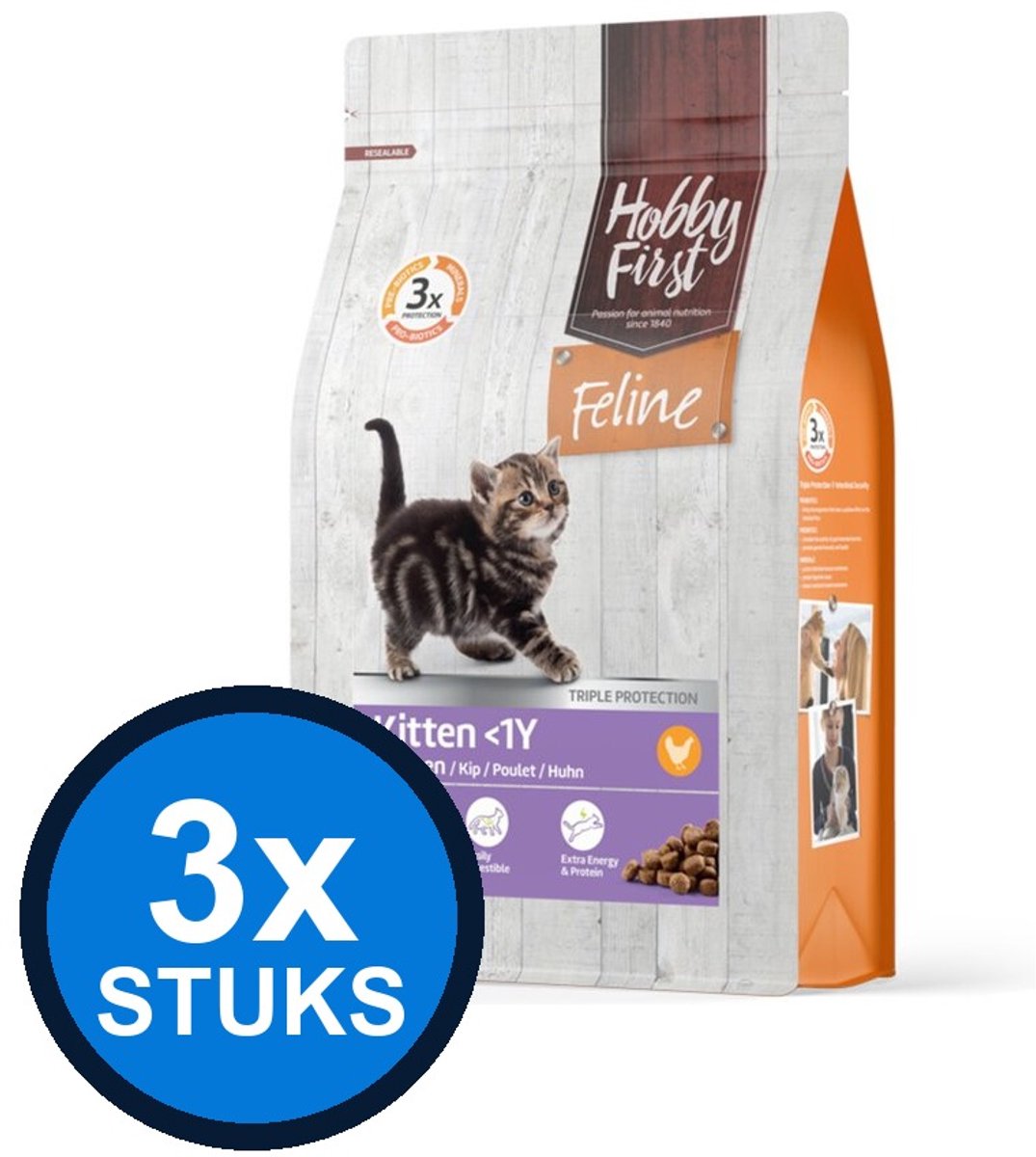 3x Hobby First Feline Kitten Kip - Kattenvoer - 1,5kg
