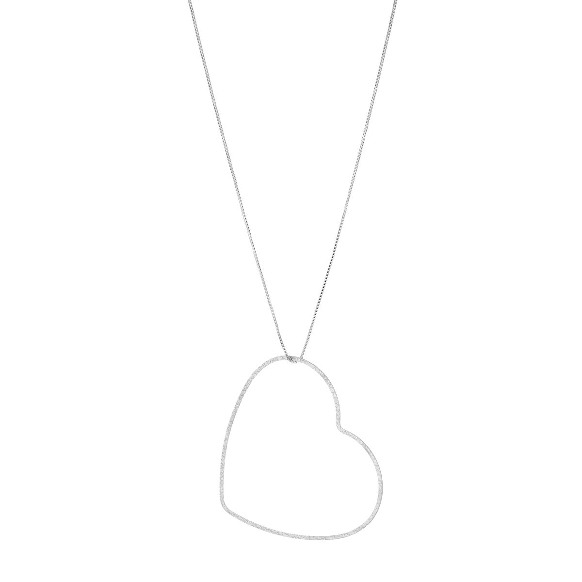 Lange Roestvrijstalen Ketting met XL Opengewerkte Hartenhanger - Dames Sieraad - Zilver