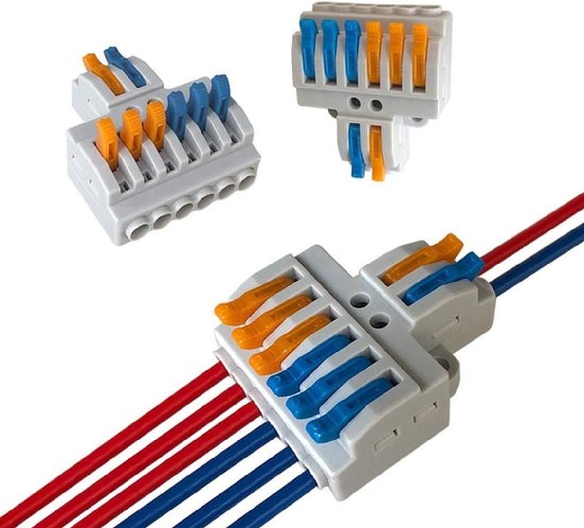 KV426 hendelmoer kabelconnectorset - 2 in 6 outputstekkers - compact en snel - grijs oranje blauw - kabelverbinding - geschikt voor massi...