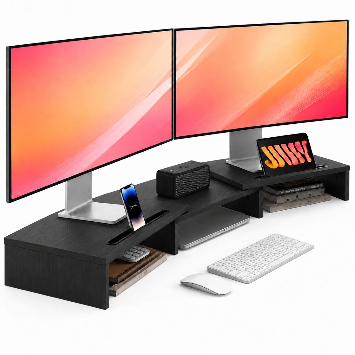 Ceruzo Monitor Verhoger - Voor 1 of 2 Schermen - Verstelbaar 80-112.5 cm -Zwart