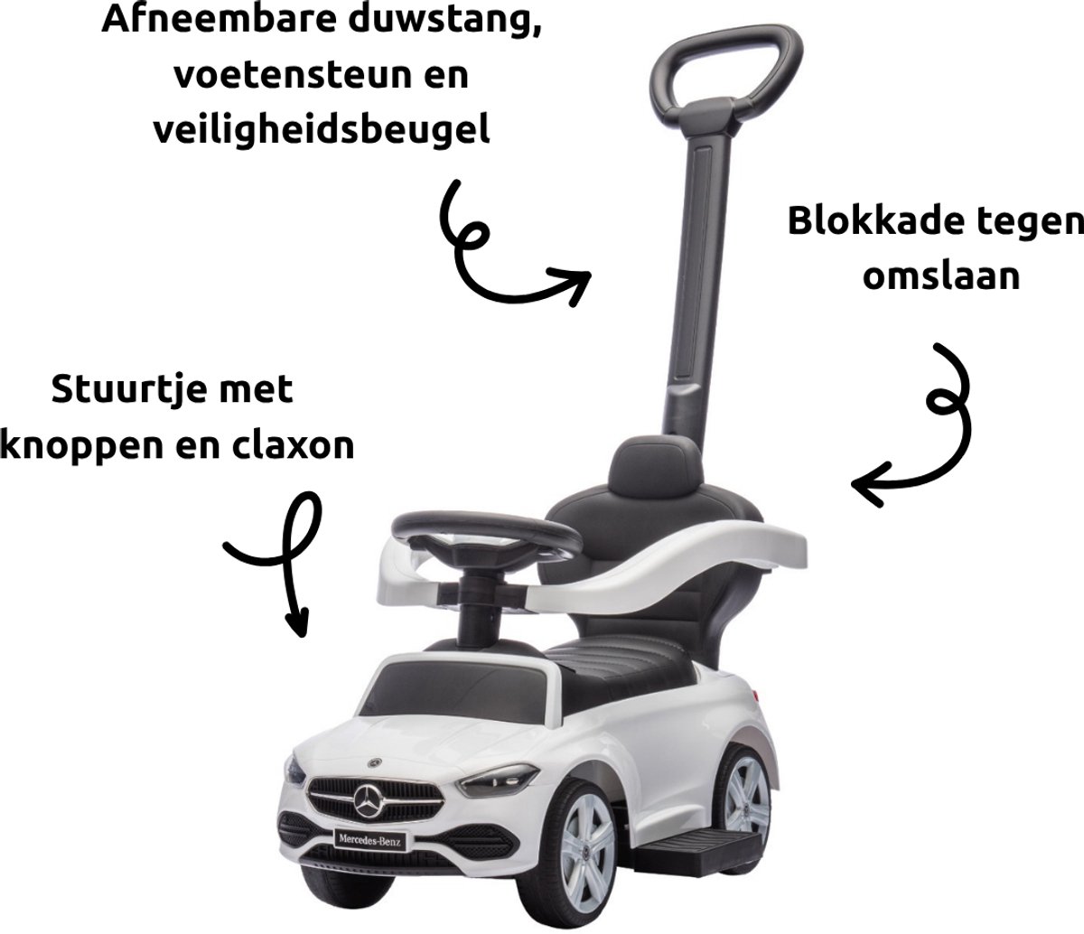 Eco Toys Wit Mercedes Benz Loopauto met Duwstang — afbeelding 2