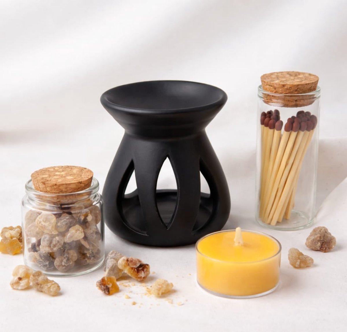 Eco Haven Shop Omani Luban Geschenkset – Arabische Wierookbrander – 30 g Omani Frankincense – Geurbrander met Kaars & Lucifers – Luxe Cadeauset