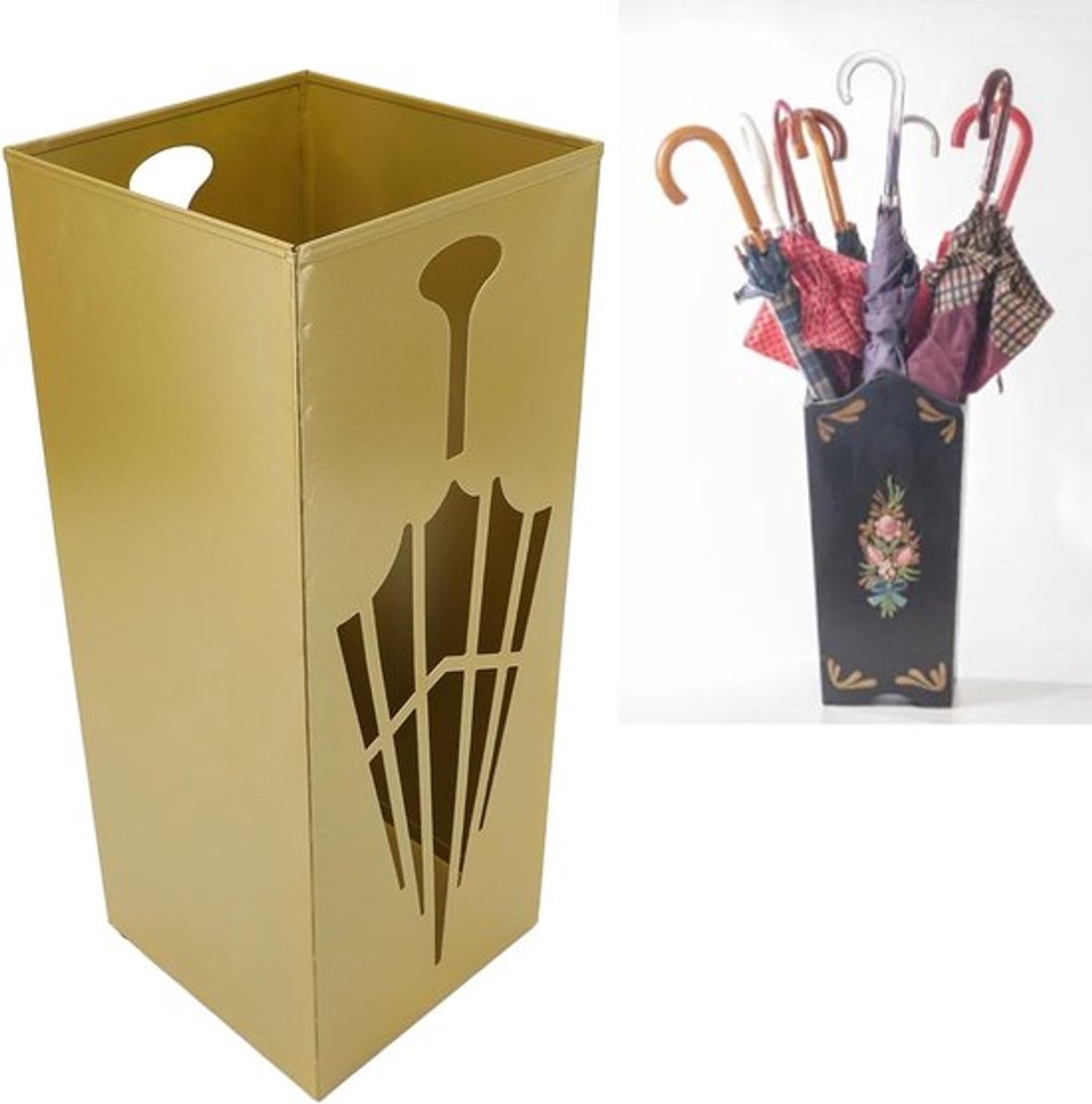 Vrijstaande Paraplu Houder, Vierkante Organizer voor Kleine en Grote Paraplu's, Ideaal voor Entree, Kantoor en Thuis, Goudkleurig en Stijlvol Design