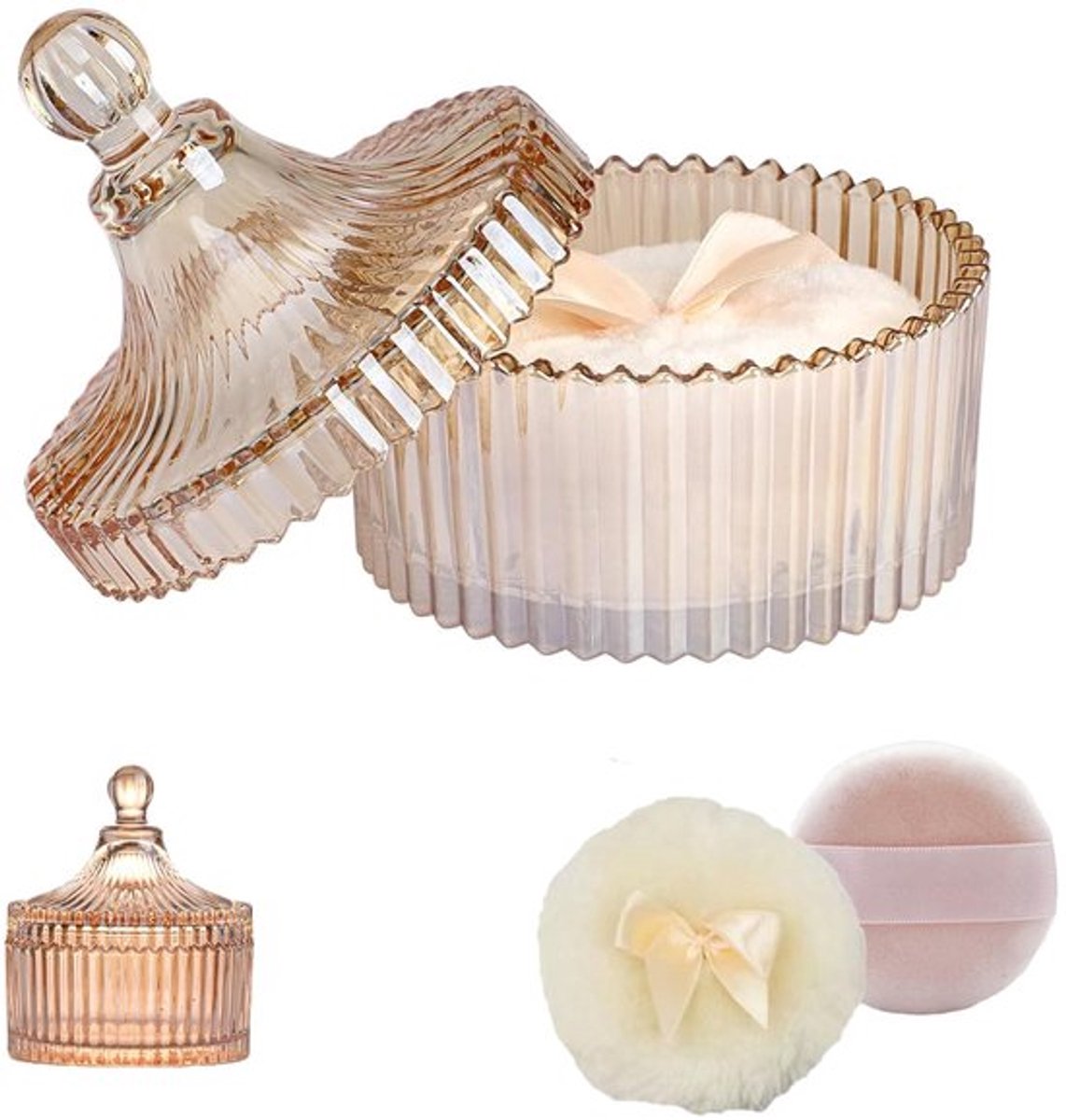 Set van 3 Glazen Poederdozen voor het Lichaam, Babypoederdoos met Kwastje, Perfect Cadeau voor Vrouwen, Luxe en Functioneel