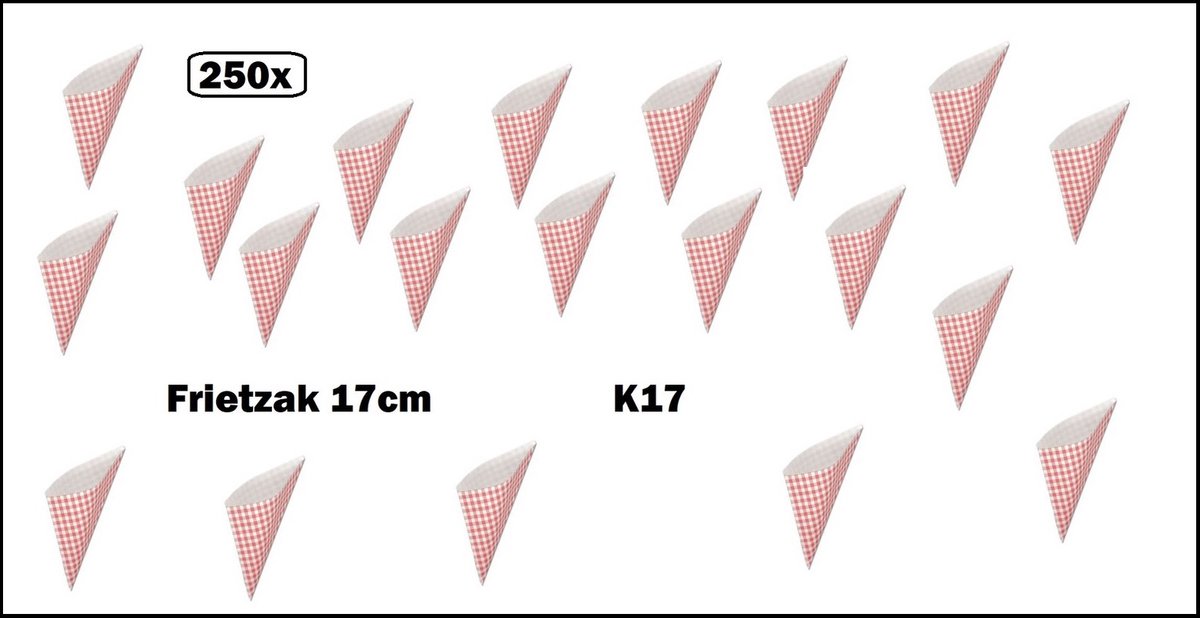 250x Punt Frietzak rood/wit 17cm papier - friet puntzak Boerenbont patat friet frites bakje snack zak evenement uitdeel