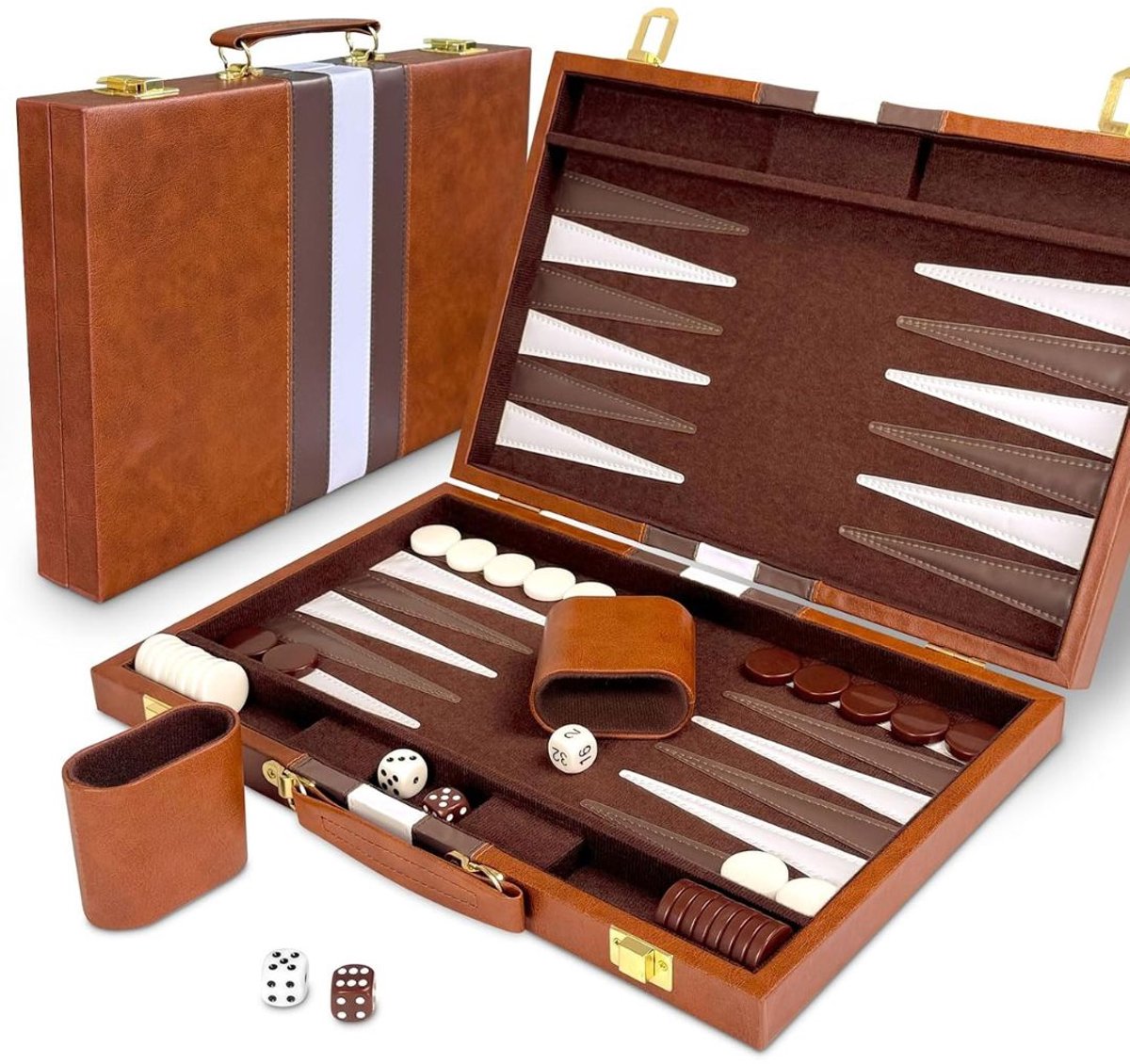 NIVA® Backgammon - Luxe Reiseditie - Backgammon Koffer - Bruin - 40cm x 30cm x 1cm
