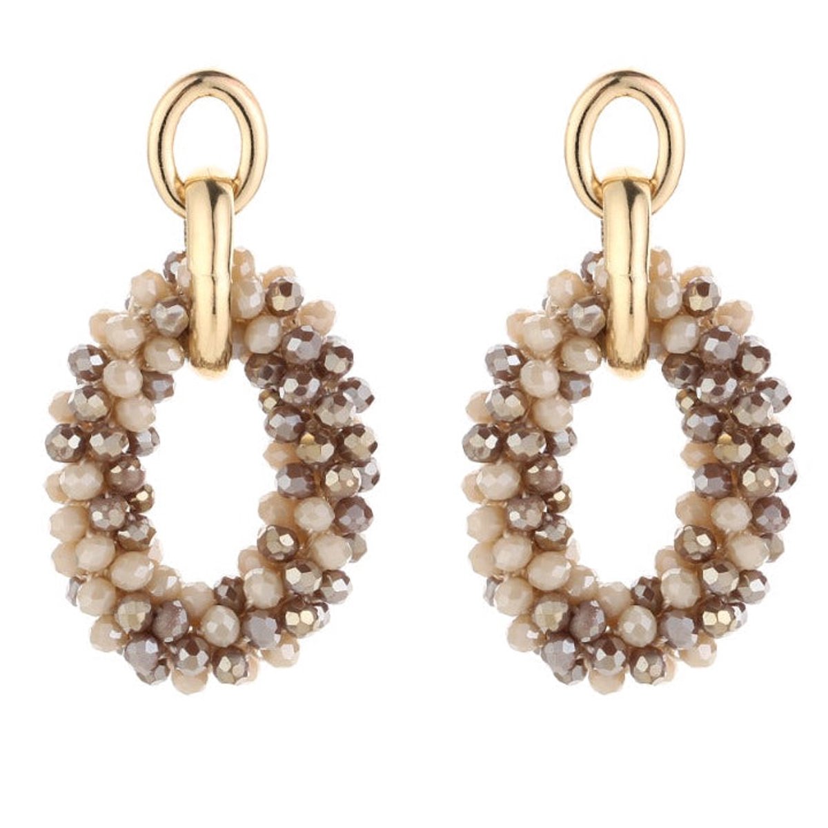 Michelle Bijou Oorbellen Kralen Ovaal goud beige mix