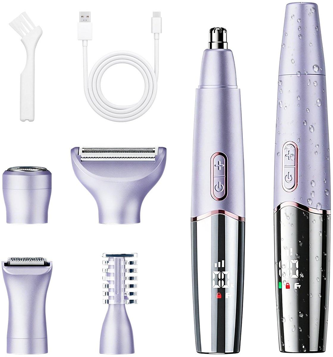 carmdering - 5-in-1 Elektrische Damestrimmer, Multifunctioneel Scheerapparaat voor Vrouwen, Bikini Trimmer, Wenkbrauw- en Neustrimmer, IPX7 Waterdicht, USB Oplaadbaar