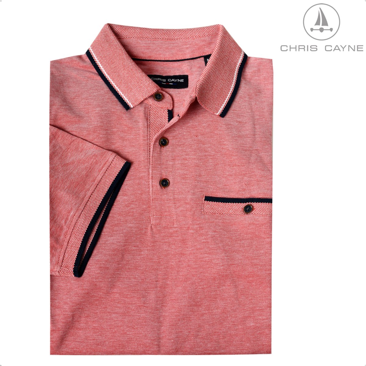 CHRIS CAYNE heren poloshirt - Rood - M - Heren - Knopen - Borstzak - Piqué - 100% Katoen