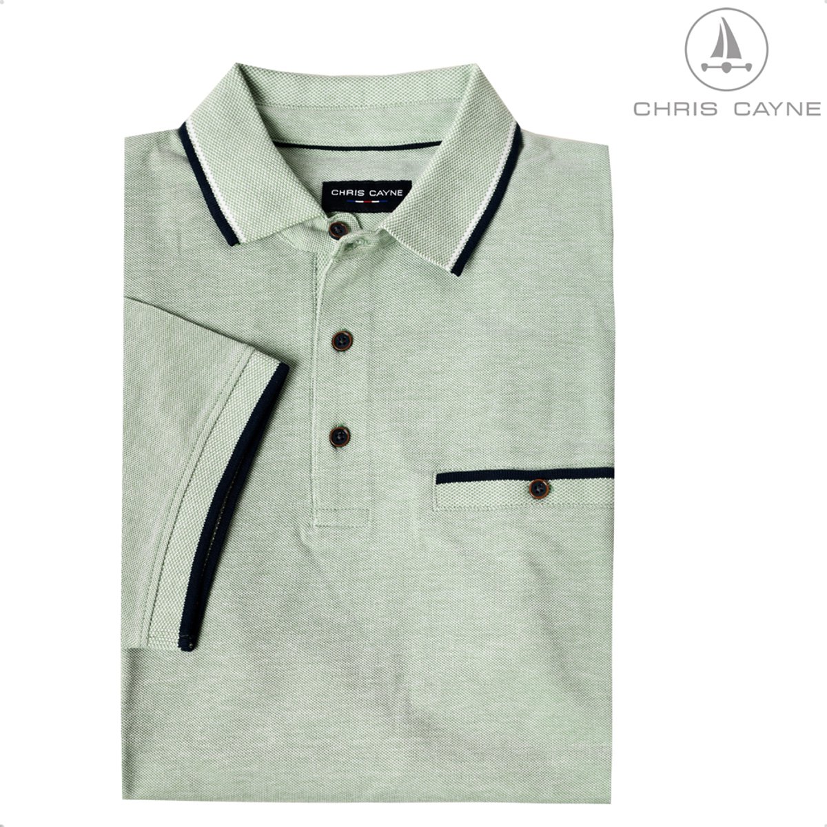 CHRIS CAYNE heren poloshirt - Lichtgroen - L - Heren - Knopen - Borstzak - Piqué - 100% Katoen