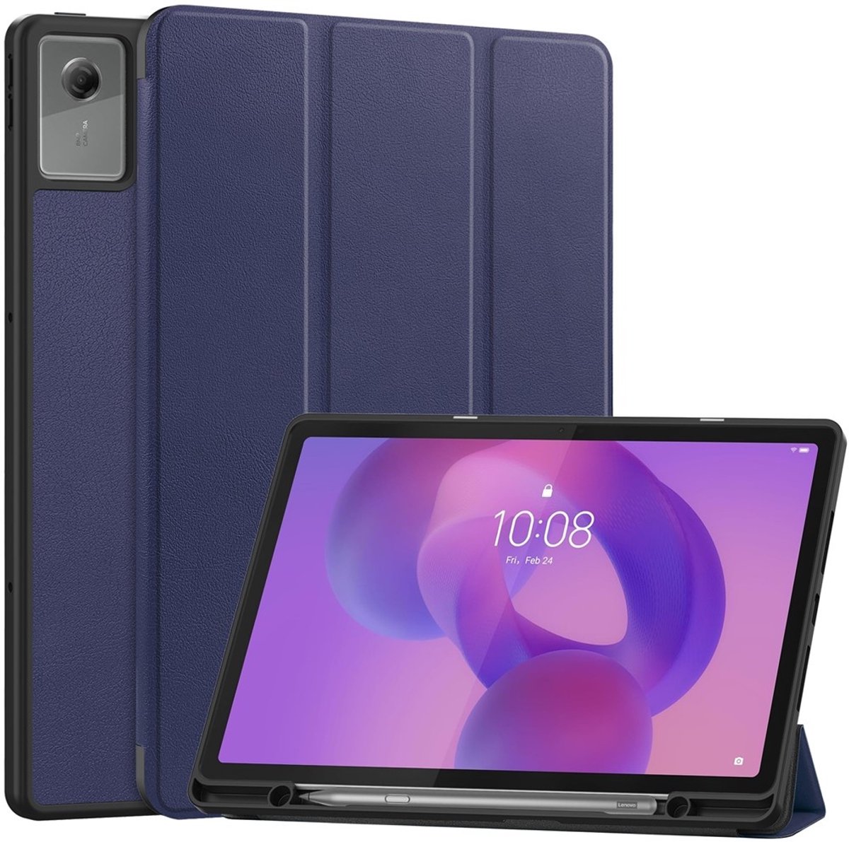 Coverup Tablethoes geschikt voor Lenovo Idea Tab Plus Hoesje - Tri-Fold Book Case met Wake/Sleep en Stylus-houder - Blauw