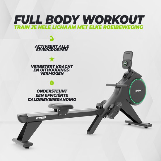 VirtuFit ROW300i Inklapbare Roeitrainer - 32 Weerstandsniveaus - Magnetische Weerstand - 150 kg - Inklapbaar - Bluetooth Hartslag - Kinomap - Roeimachine