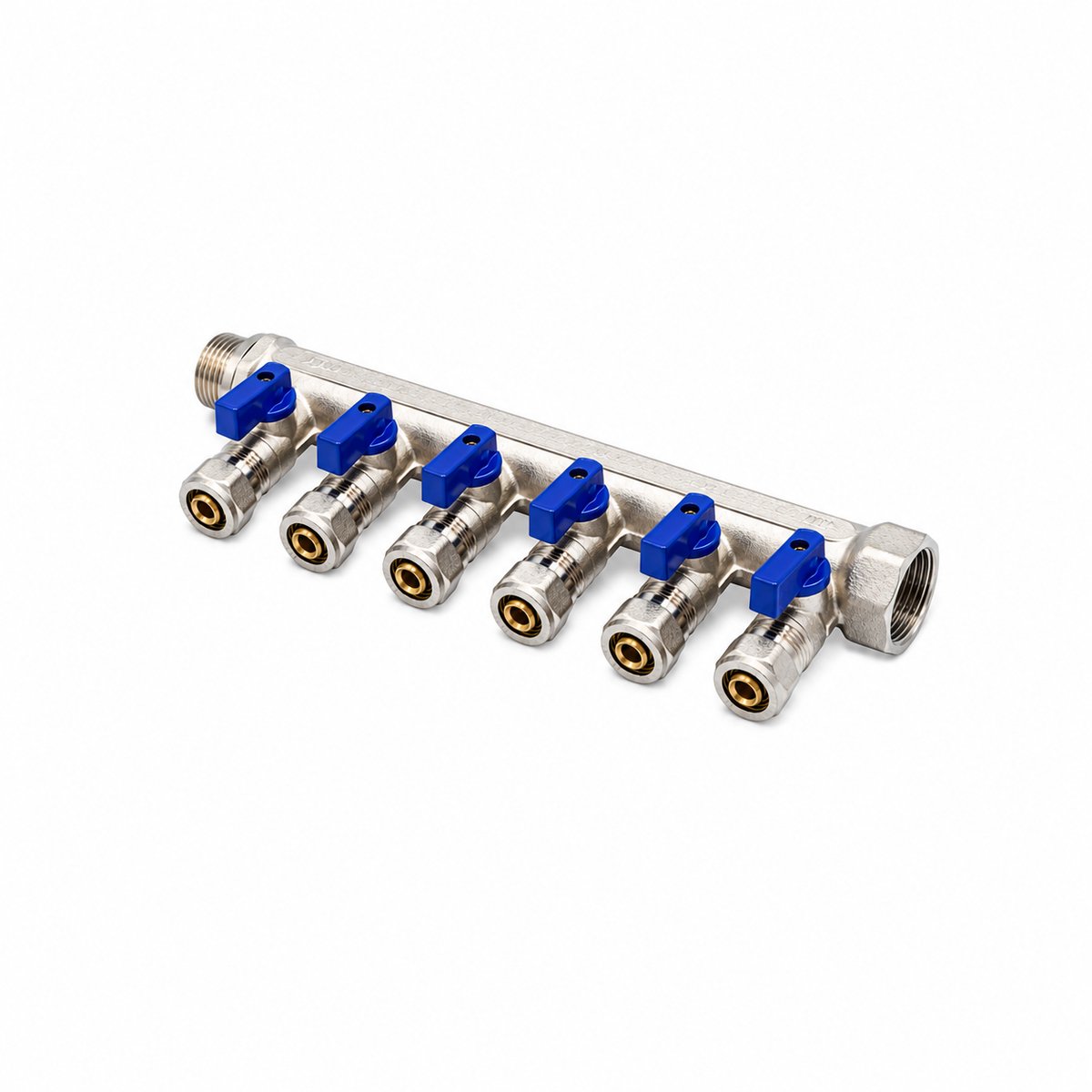 Badovo CV Verdeler 6 Groeps – 16 mm – Blauw – Met bolkraan – Vernikkeld messing