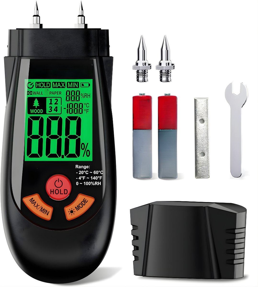 Ploutos® Hygrometer - Hygrometer Binnen - Vochtmeter - Zwart - ‎5cm x 4cm x 13cm