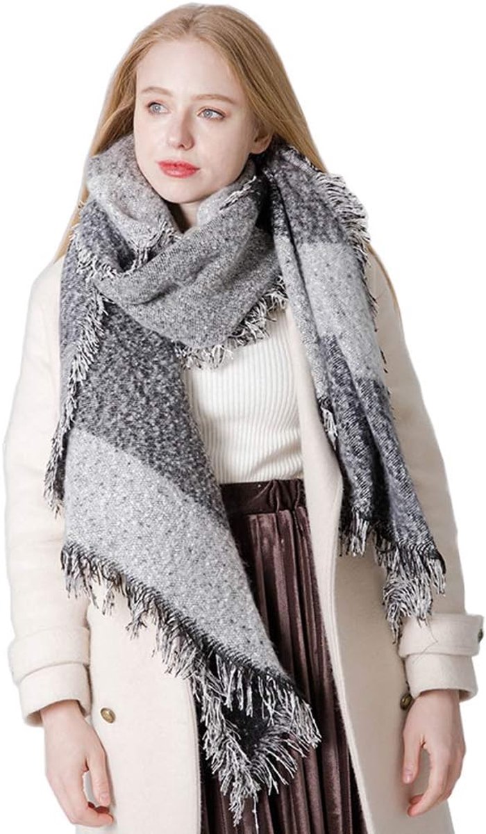 MAKFORT Women's XXL Scarf Winter Cosy Warm Imitation Cashmere Cloth Checked Neckerchief Scarf 205 x 65 / 1 Size - ShopVlot