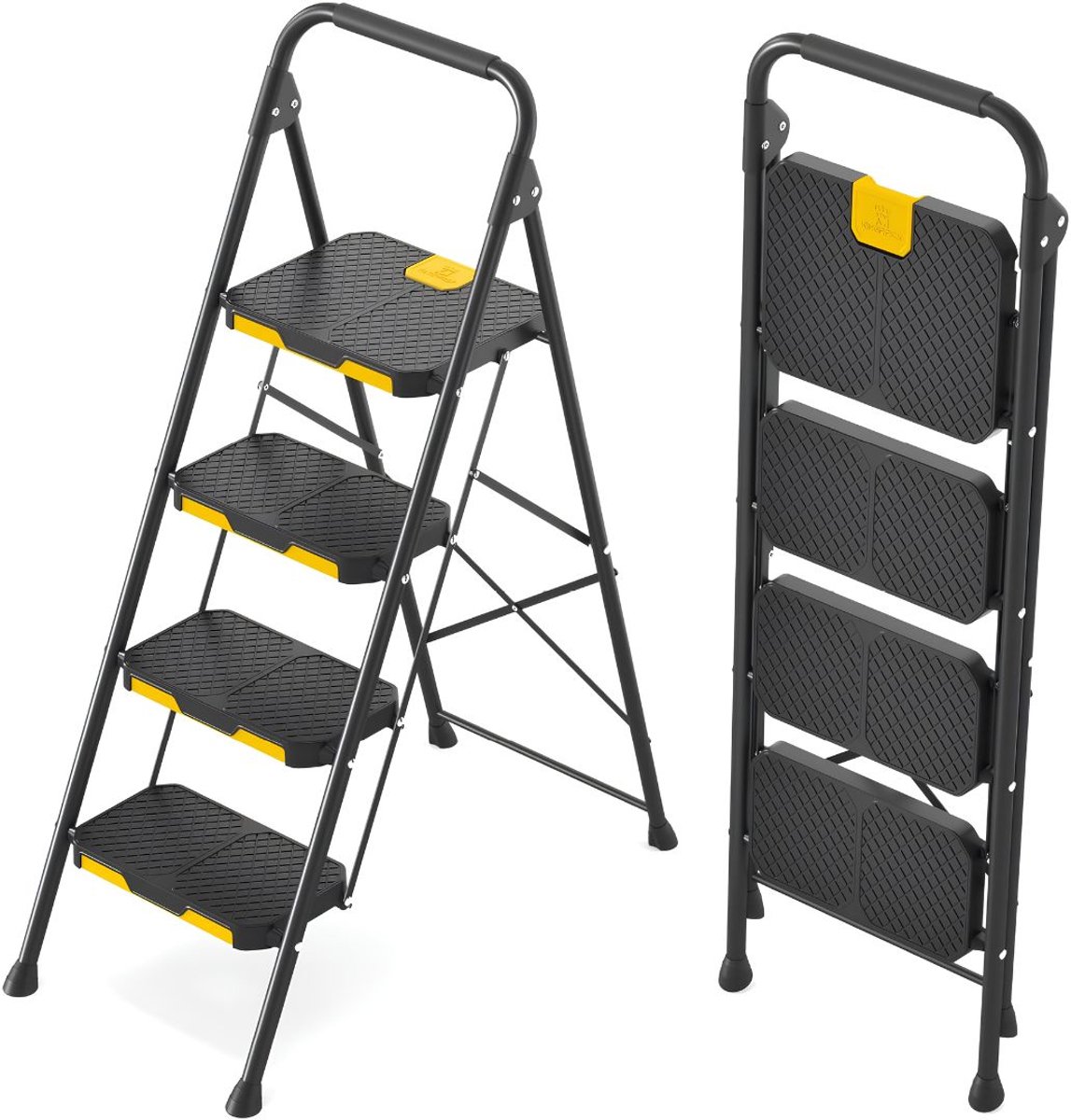 VALI® Huishoudtrap 5 Treden - Huishoudtrap - Ladder - Zwart en Geel - 88cm x 46cm x 126cm