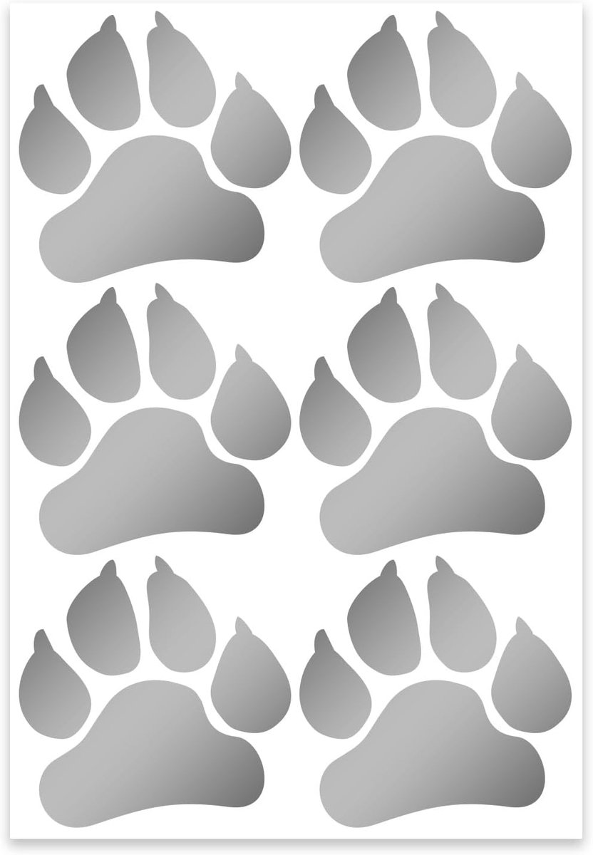 Hondenpoot stickers set van 6 - 5x5 cm - anthraciet metallic - weerbestendig - voor auto, motor en laptop - ShopVlot