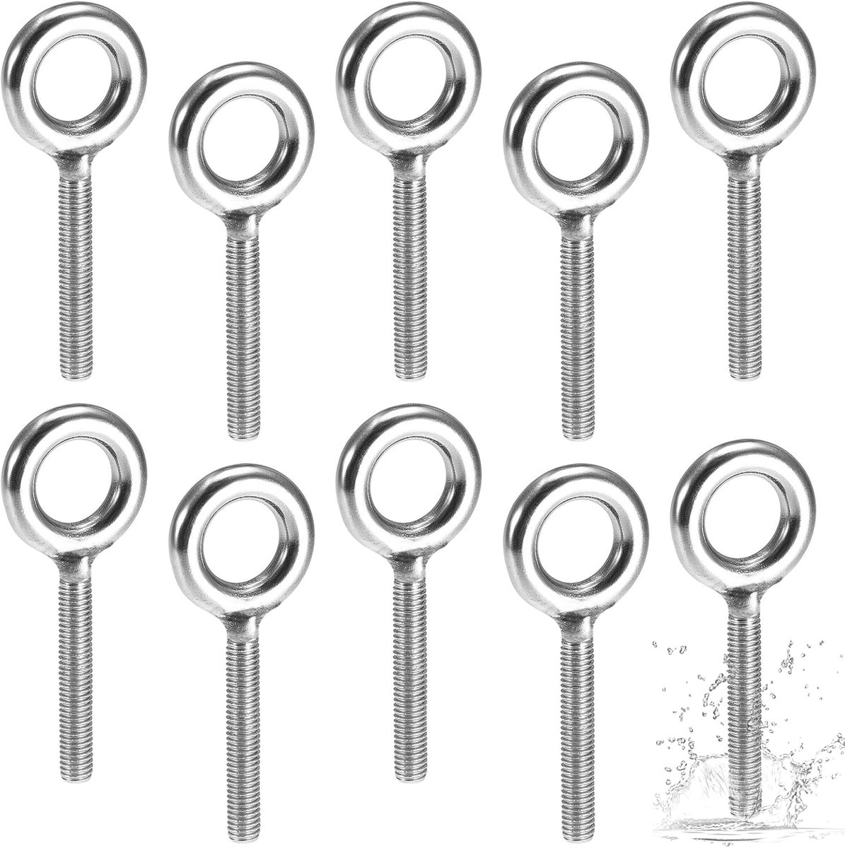 SnelShoppen - 10 stuks oogschroeven M8, schroefhaak ring schroeven roestvrij staal, ring schroeven 60 mm, oogschroeven voor bevestigingen en ophanging