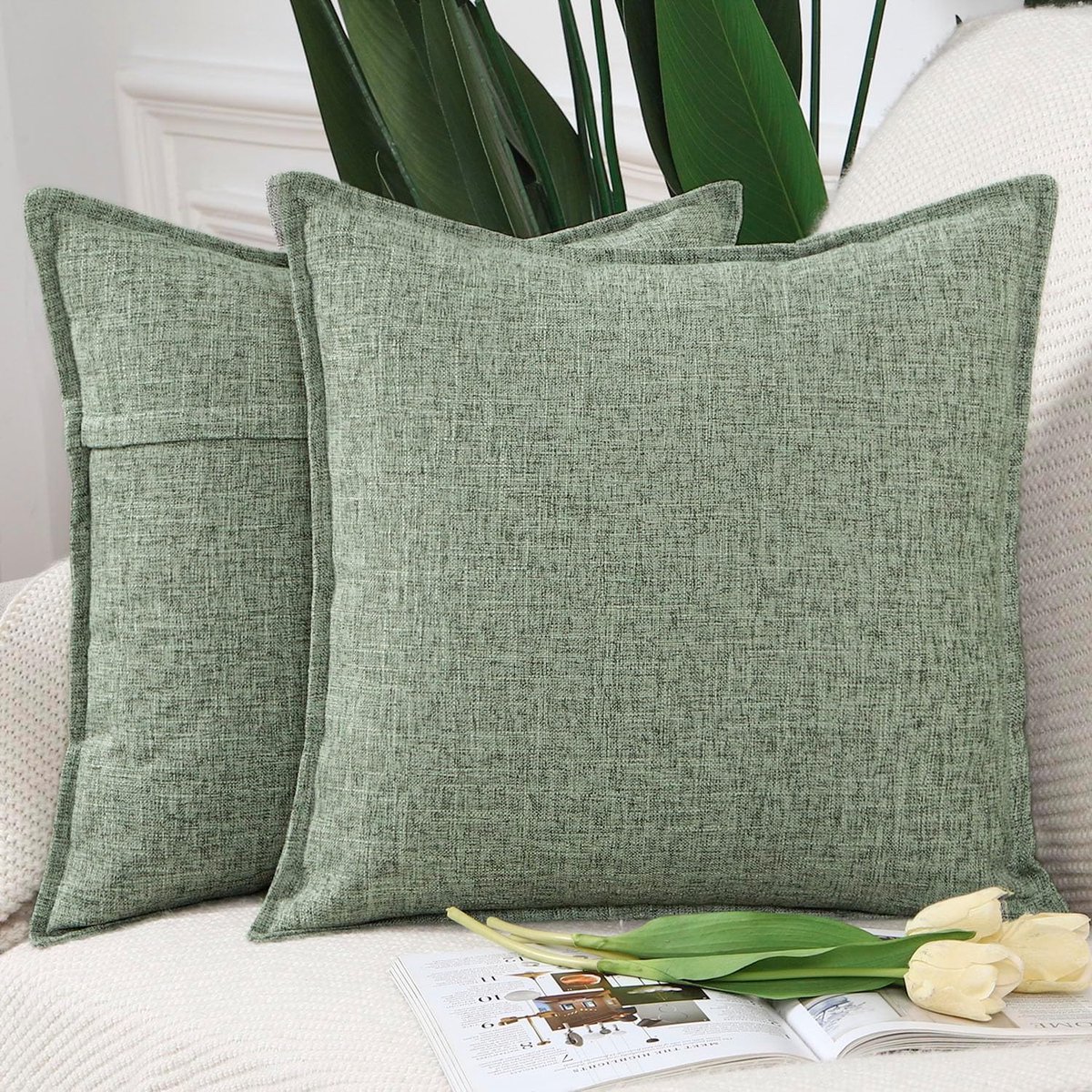Kussenhoezen 60x60cm - Imitatie linnen - Grijs-groen - Comfortabel en stijlvol - ShopVlot
