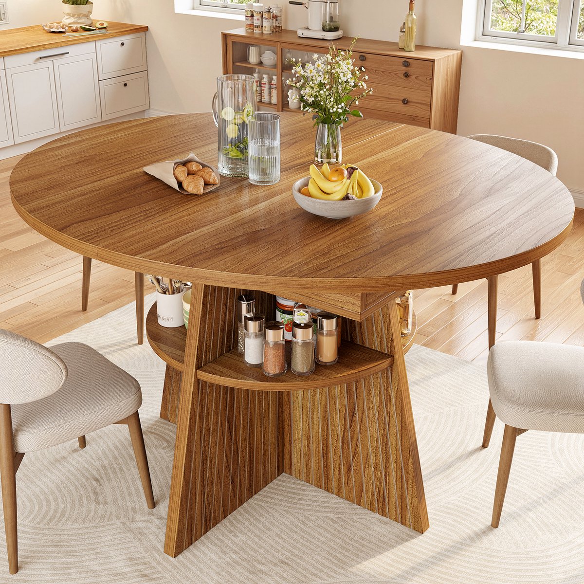 MODFU Eettafel - Uitschuifbaar - Open Opbergvak - Donkerbruin - MDF - 110-150 X 110 X 76 Cm