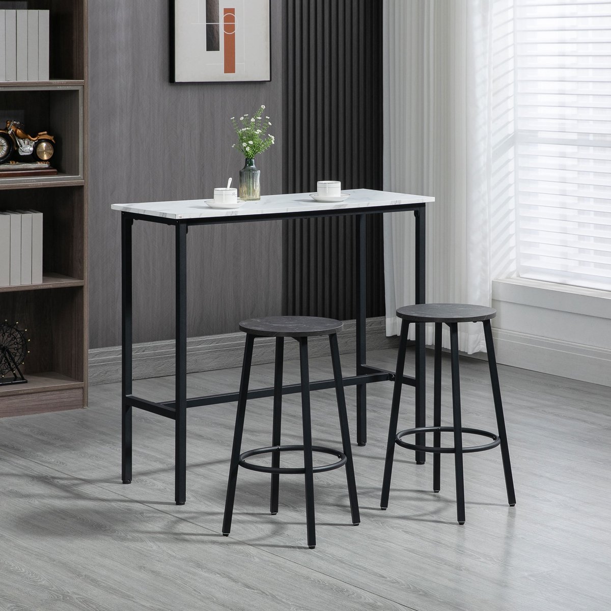 MODFU Bartafel Set - 2 Barkrukken - Wit Zwart - Metaal - Modern