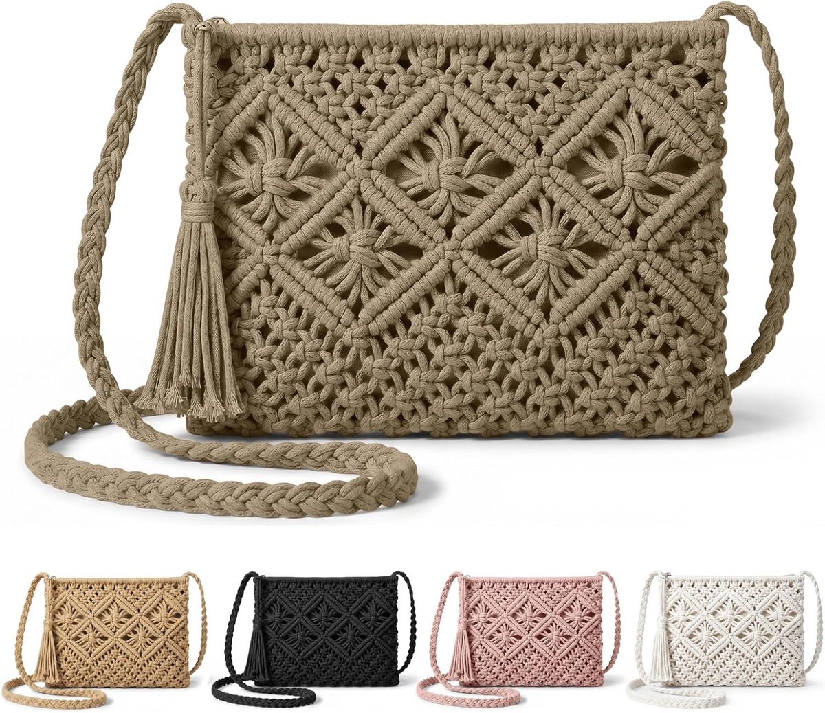 Crossbody tas voor vrouwen lichtgrijs - bohemian schoudertas - trendy design - ideaal voor dagelijks gebruik - ShopVlot