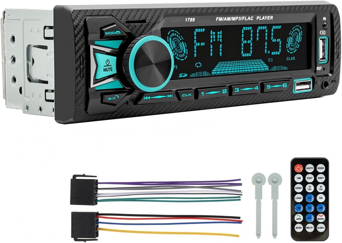Autoradio - Zwart - 1 DIN - Bluetooth MP3-speler met Spraakassistent - Voor Auto