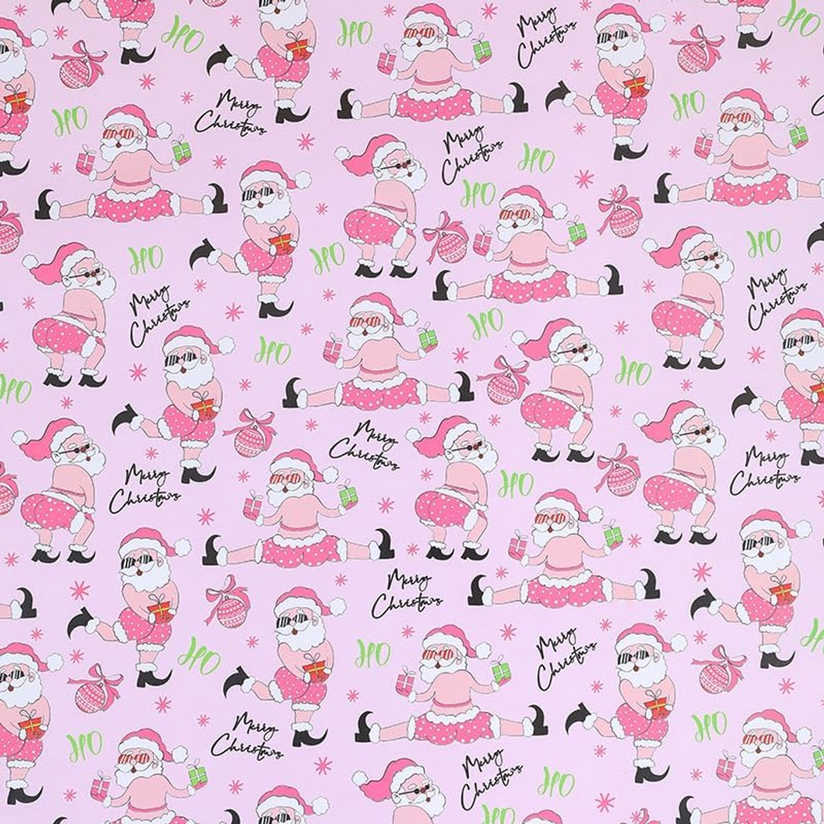 Kerstinpakpapier roze 50 x 70 cm - grappige kerstmanillustraties - 4 vellen - perfect voor feestdagen - ShopVlot