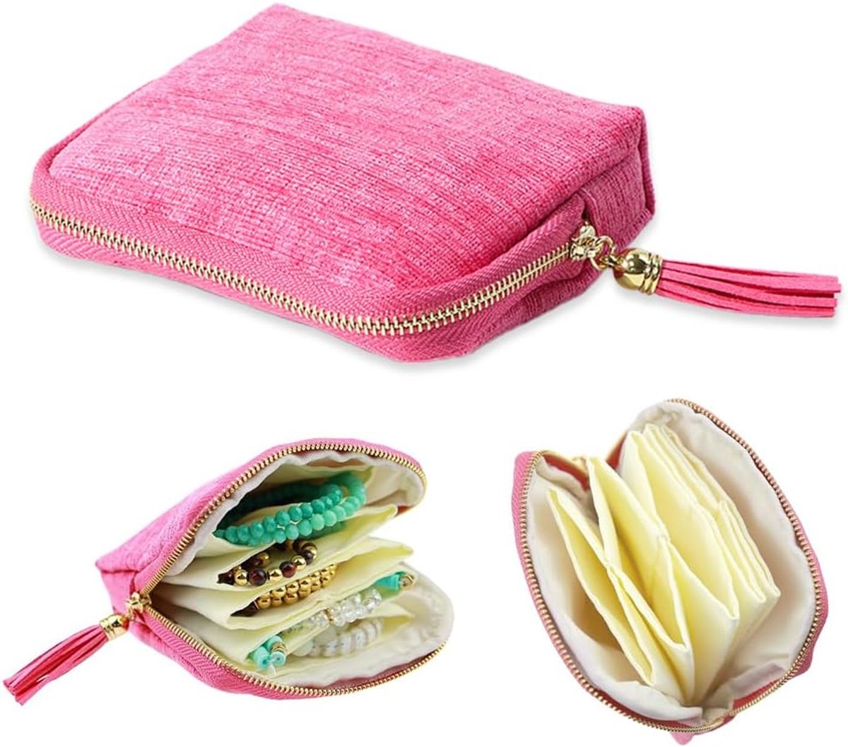 Sieradenkoffer met tassel - Roze - Compact en krasbestendig - Ideaal voor reizen - ShopVlot