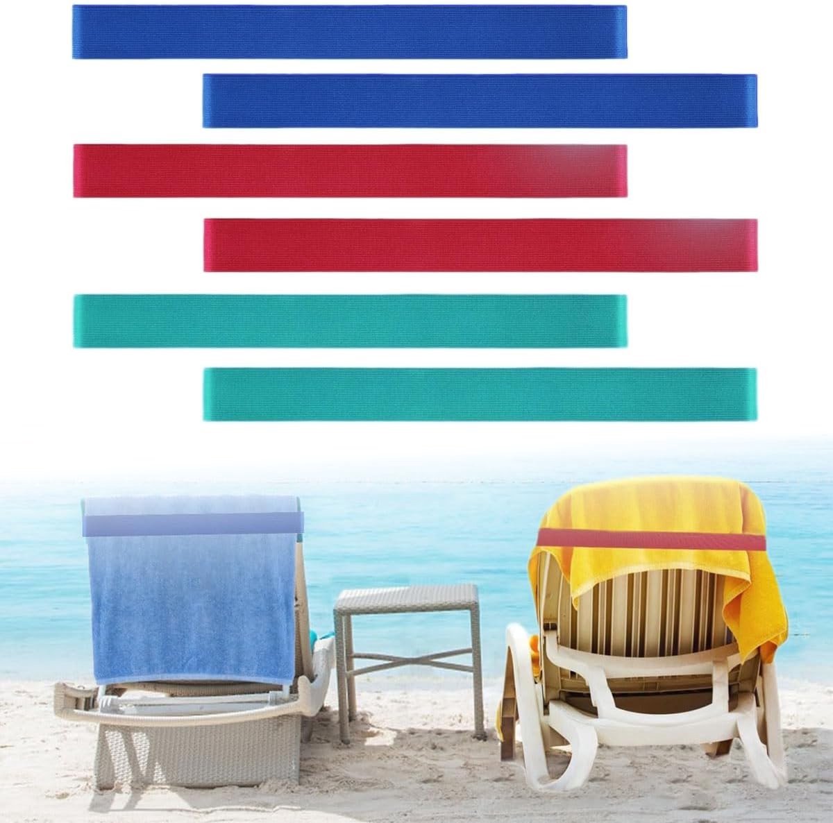 Handdoekbanden voor Strandstoelen - Blauw/Roze/Groen - 41 cm - Elastisch en Compact - Voor Strand en Zwembad
